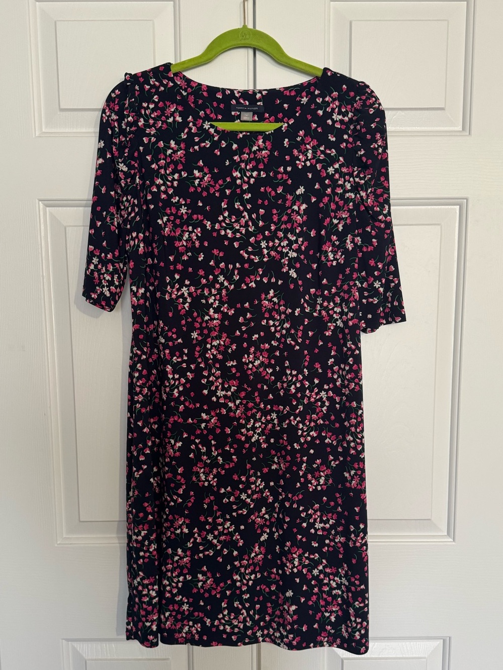 Tommy Hilfiger Navy Midi Dress with Pink Floral Print